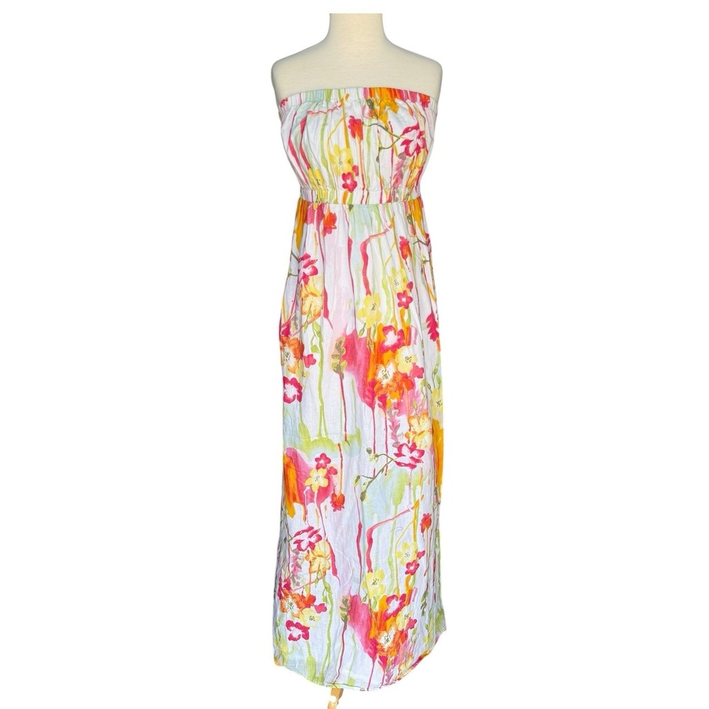 Old Navy Maxi Watercolor Floral Strapless Elastic Waist Maxi Dress Pockets XXL